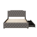 Queen Size Upholstered Platform Bed With 2 Drawers And 2 Sets Of Usb Ports On Each Side, Linen Fabric, Gray Gray Linen