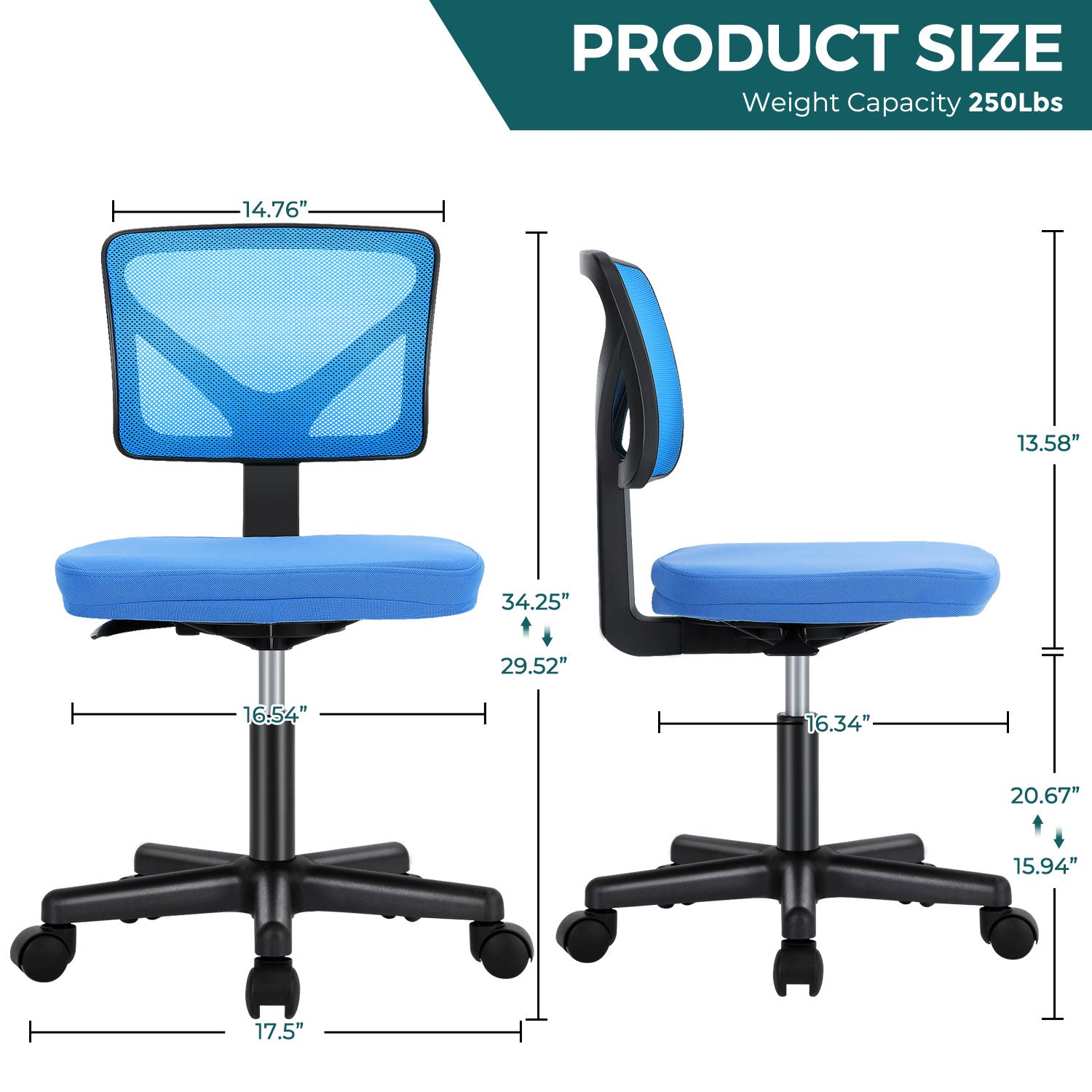 Sweetcrispy Armless Desk Chair Small Home Office Chair blue-nylon mesh