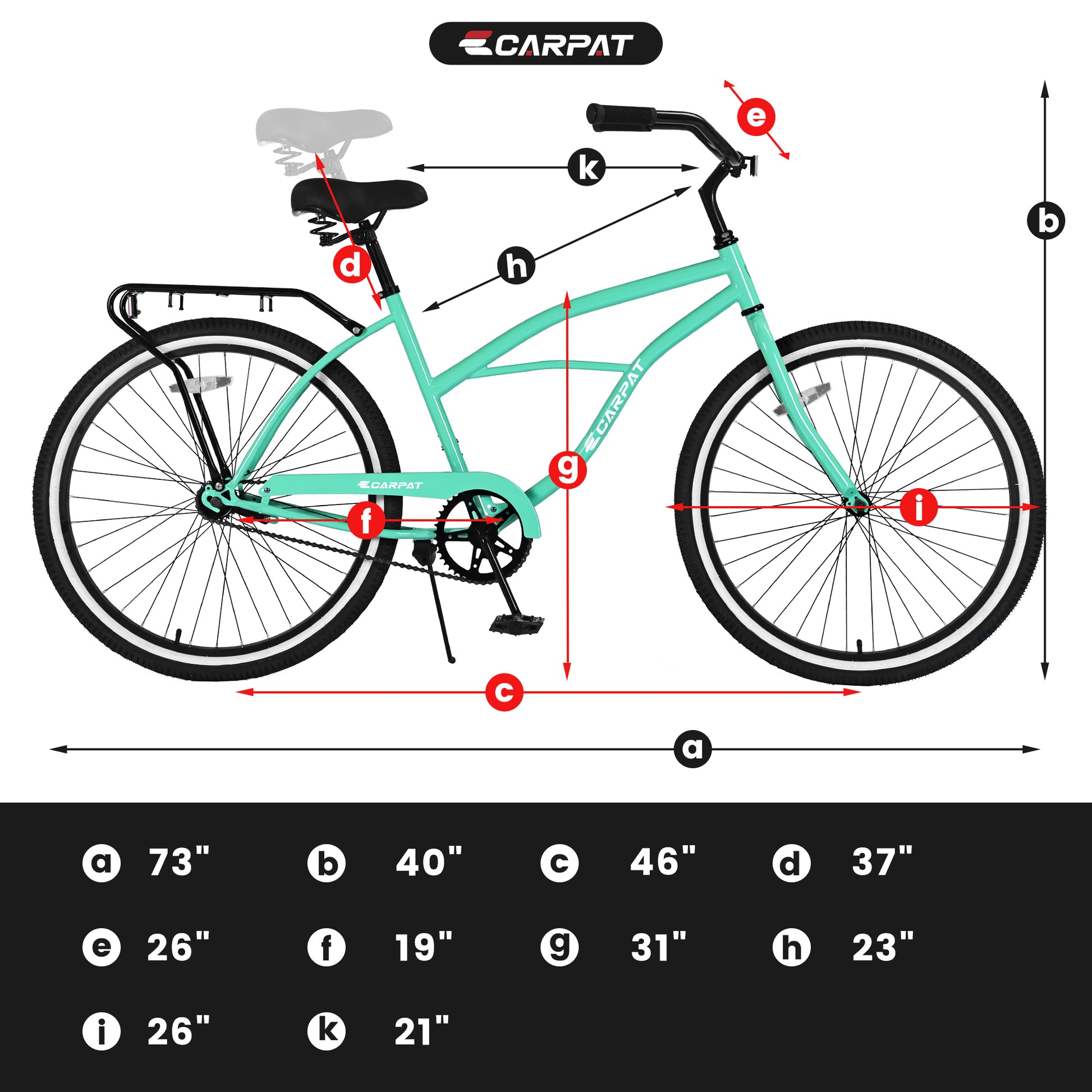 S26204 26 Inch Beach Cruiser Bike For Men And Women, Steel Frame, Single Speed Drivetrain, Upright Comfortable Rides, Multiple Colors Green Steel