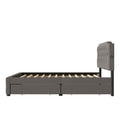 Queen Size Upholstered Platform Bed With 2 Drawers And 2 Sets Of Usb Ports On Each Side, Linen Fabric, Gray Gray Linen