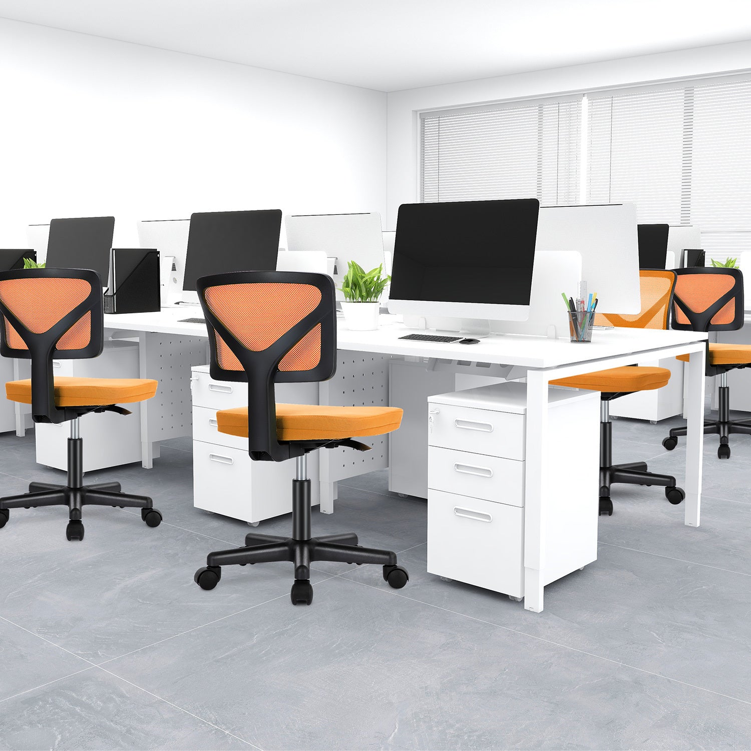 Sweetcrispy Armless Desk Chair Small Home Office Chair orange-nylon mesh