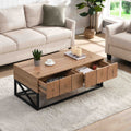 43.31'' Luxury Coffee Table With Two Drawers, Industrial Coffee Table For Living Room, Bedroom & Office Natural Mdf Iron