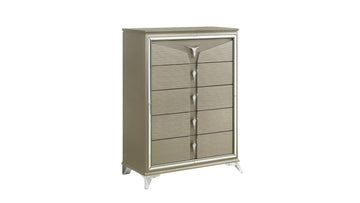 Samantha Modern Style 5 Drawer Chest Made With Wood & Mirrored Drawer Handles Silver Bedroom Contemporary,Modern Wood