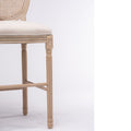 French Country Wooden Barstools Rattan Back With Upholstered Seatingbeige And Natural ,Set Of 2 Cream Fabric Solid Wood