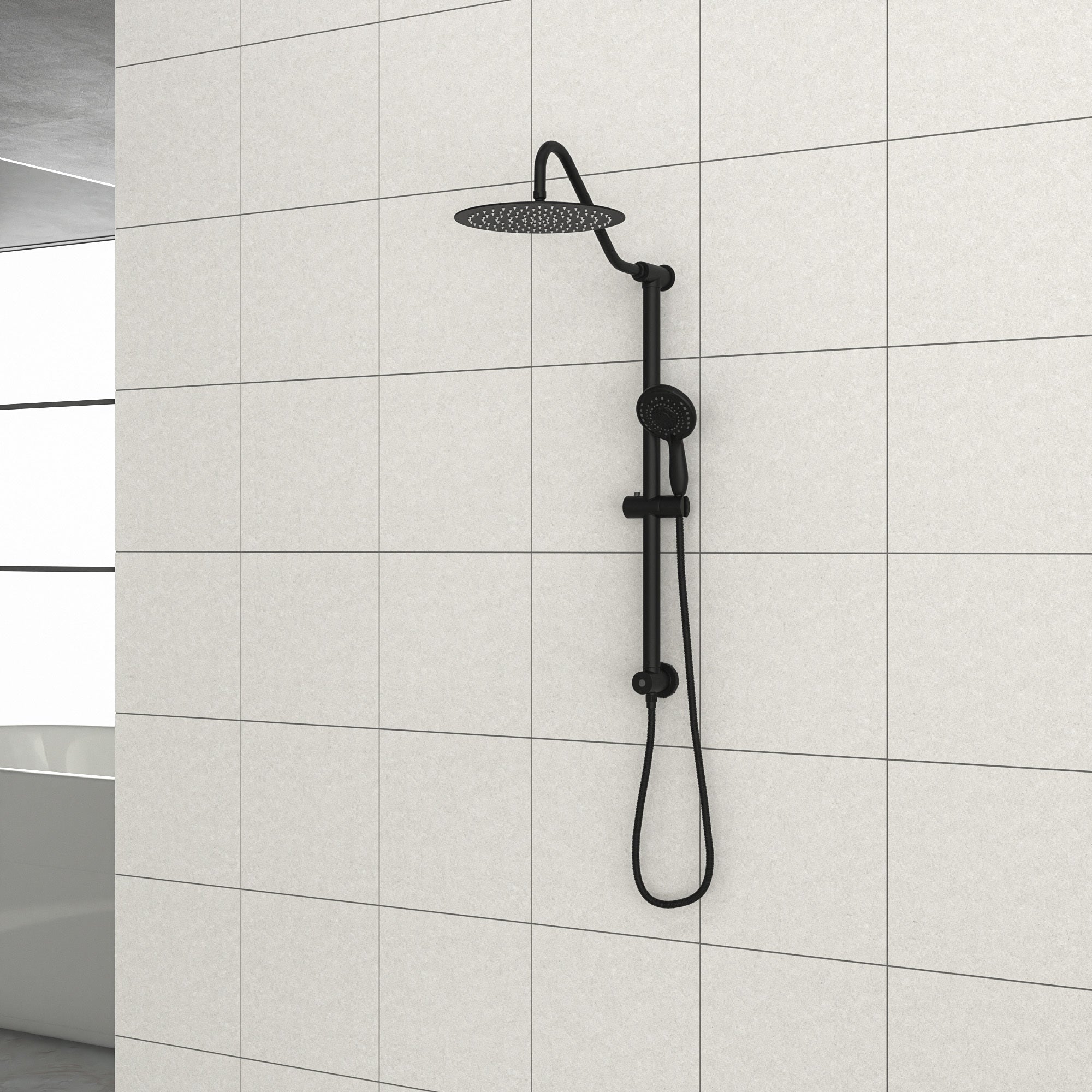 10 Inch Shower System with 5 Function Rain Hand matte black-metal