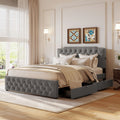 Queen Size Upholstered Platform Bed With 2 Drawers And 2 Sets Of Usb Ports On Each Side, Linen Fabric, Gray Gray Linen