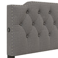 Queen Size Upholstered Platform Bed With 2 Drawers And 2 Sets Of Usb Ports On Each Side, Linen Fabric, Gray Gray Linen