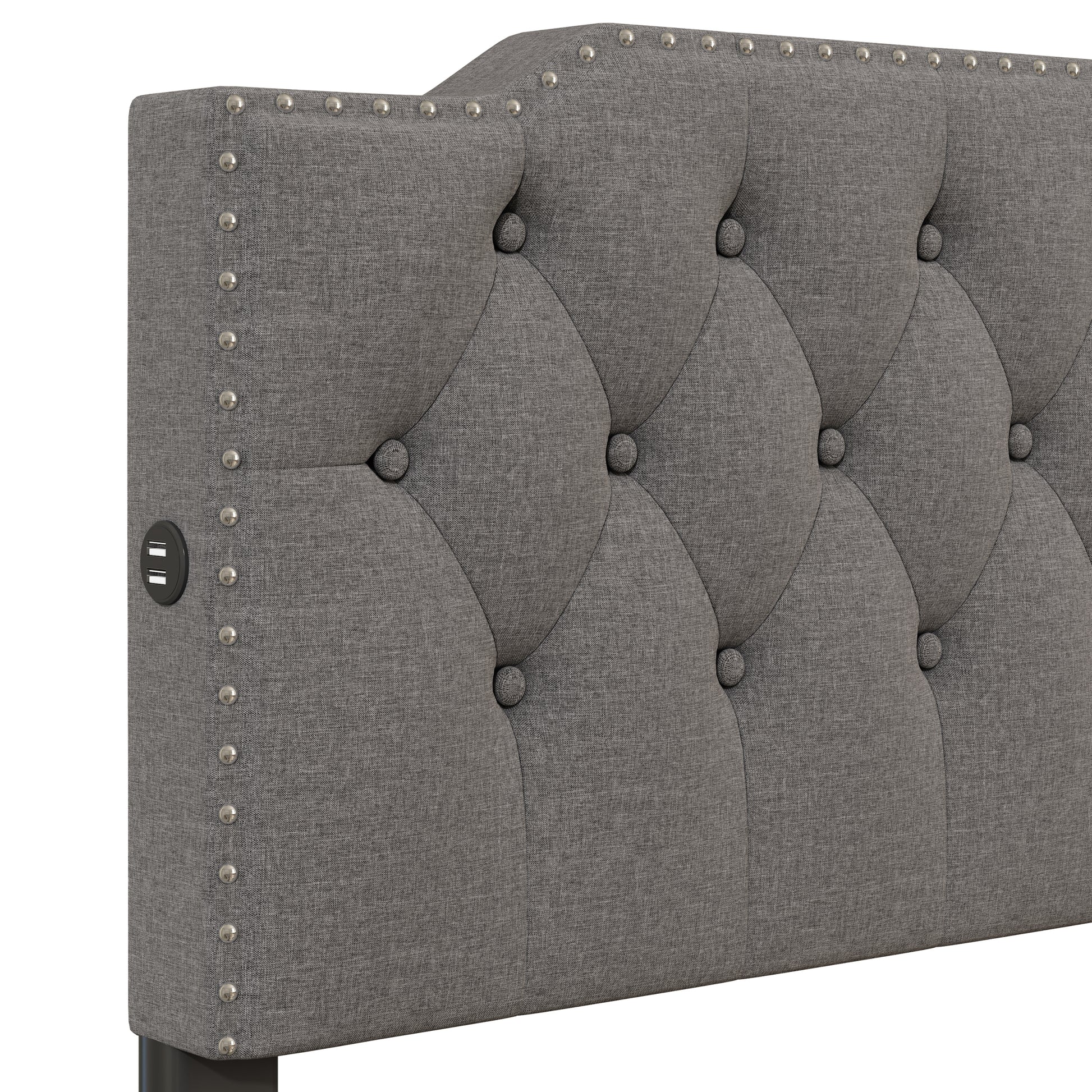 Queen Size Upholstered Platform Bed With 2 Drawers And 2 Sets Of Usb Ports On Each Side, Linen Fabric, Gray Gray Linen