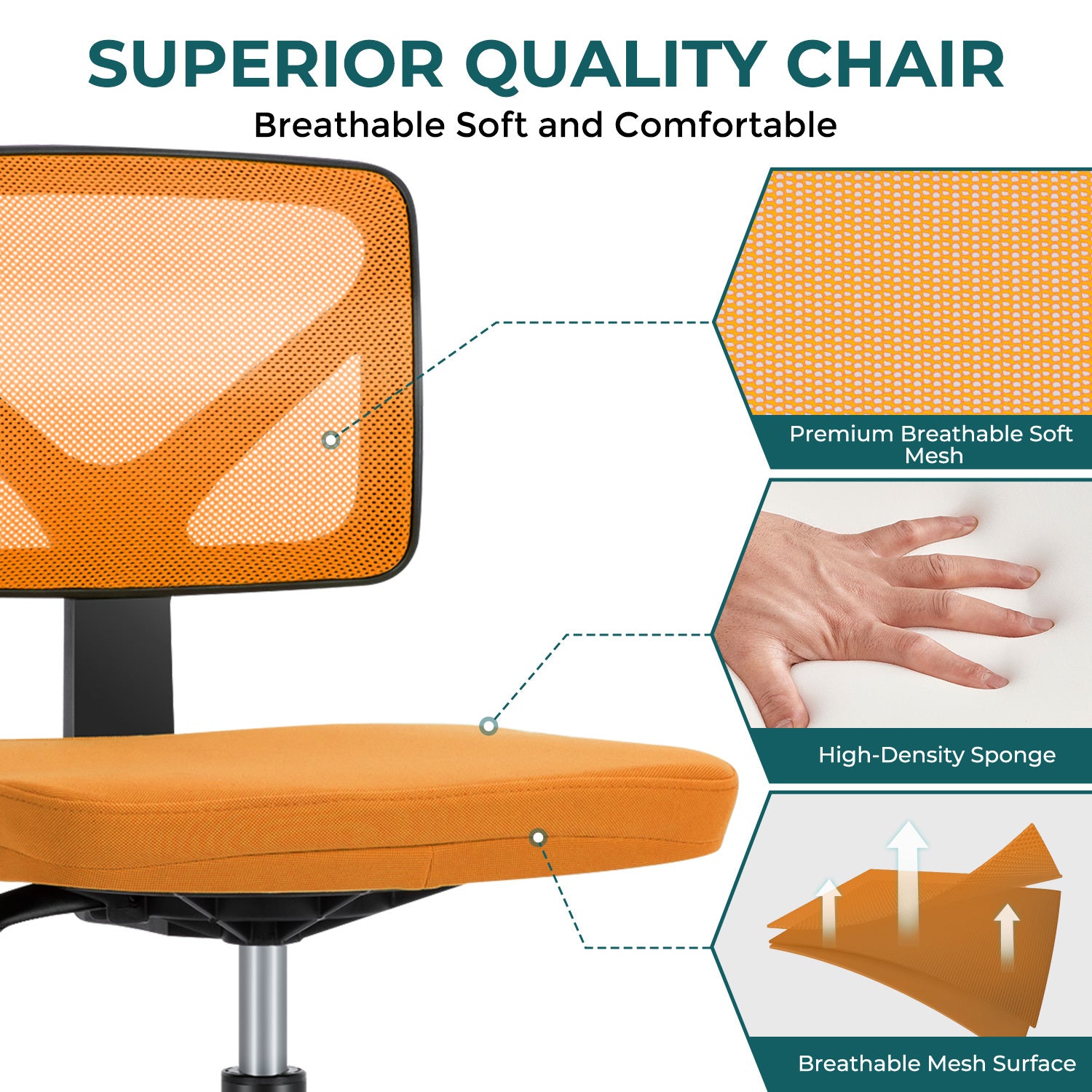 Sweetcrispy Armless Desk Chair Small Home Office Chair orange-nylon mesh