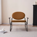 Retro Leisure Accent Chair With Soft Oval Padded Back And Cushion Seat, Black Metal Frame, Brown Pu Leather Brown Pu