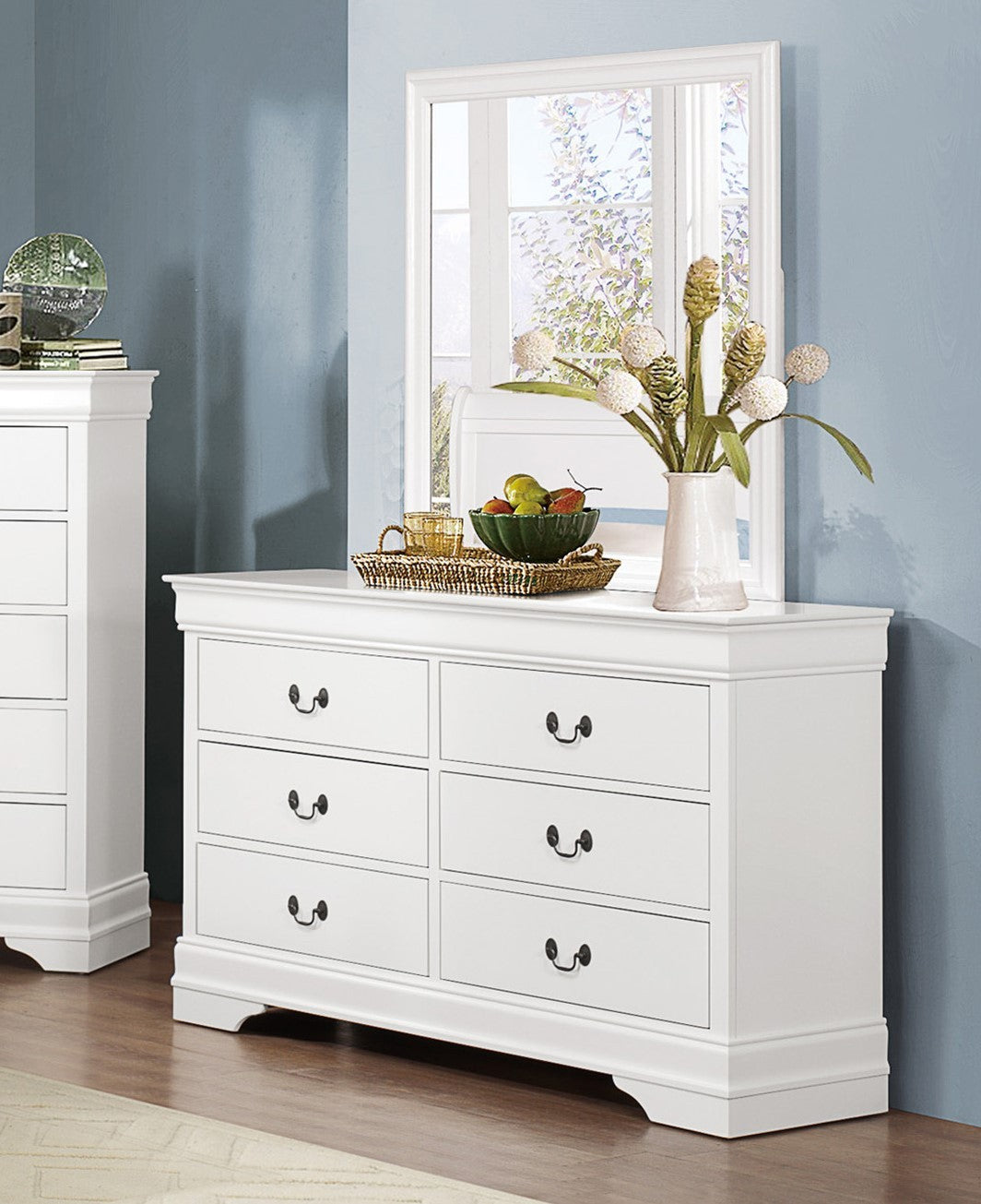 Traditional White Dresser Louis Phillippe Style Antique Drop Handles C