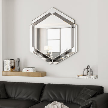 28 X 31.5 Inches Wall Mounted Silver Decorative Round Wall Mirror For Home, Living Room, Bedroom, Entryway Silver Grey Mdf Glass