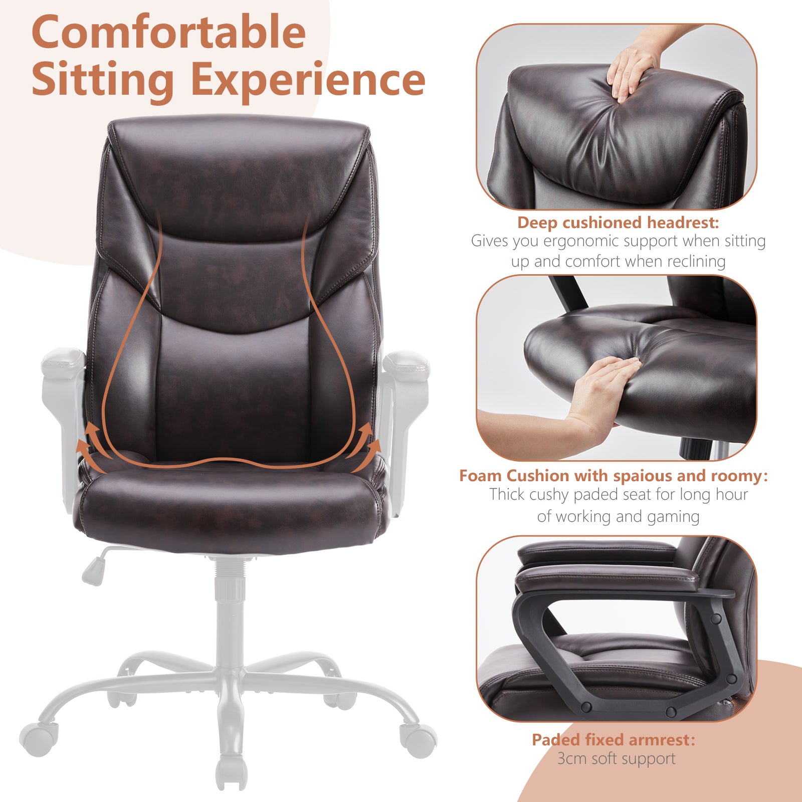 Sweetcrispy Home Office Chair Ergonomic PU Leather gray-pu leather