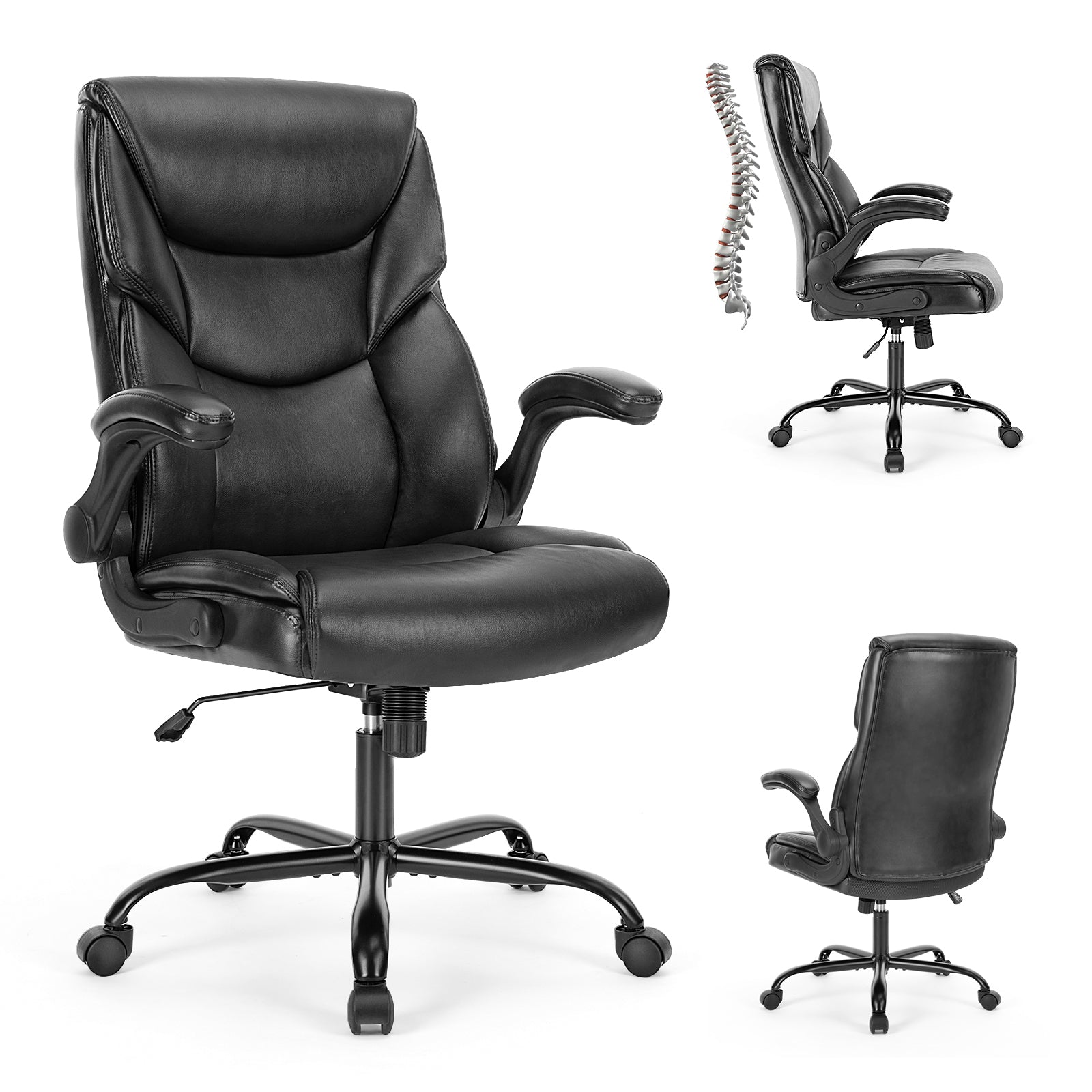 Sweetcrispy Executive Office PU Leather Desk Chair black-pu leather