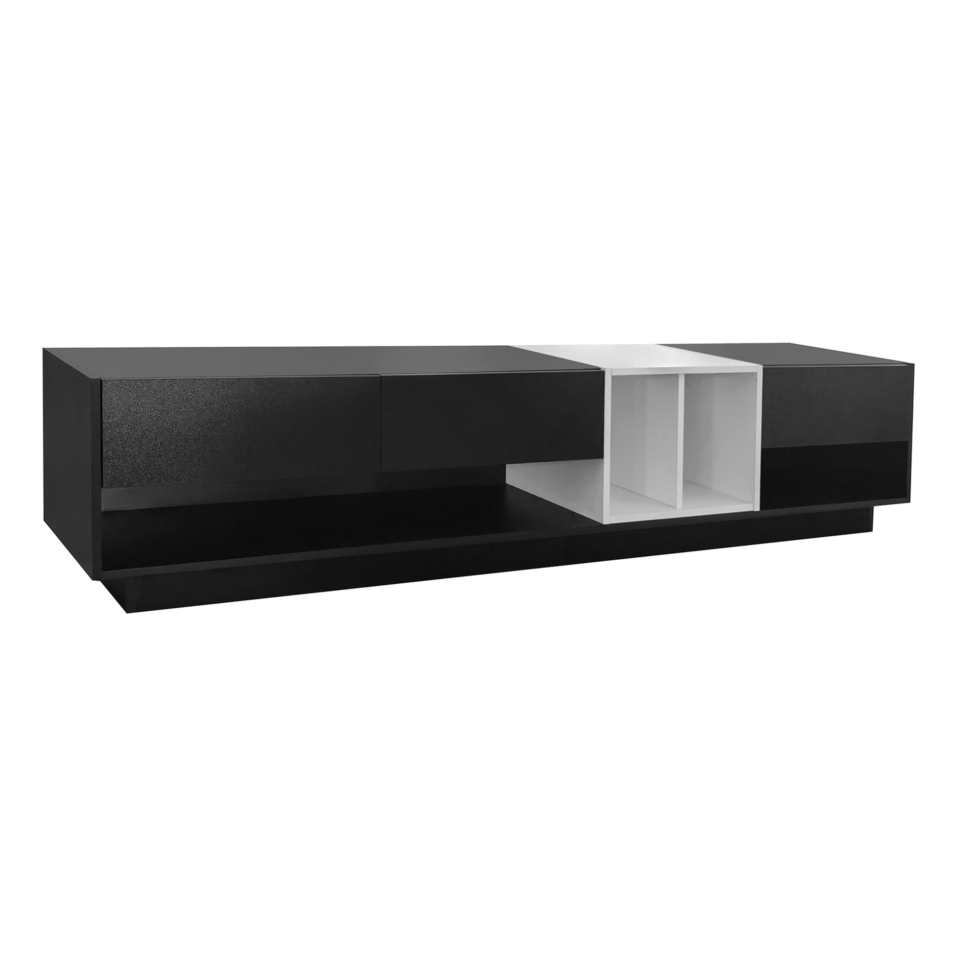 Sleek And Stylish Tv Stand With Perfect Storage Solution, Two Tone Media Console For Tvs Up To 80'', Functional Tv Cabinet With Versatile Compartment For Living Room, Black Black Primary Living Space Particle Board