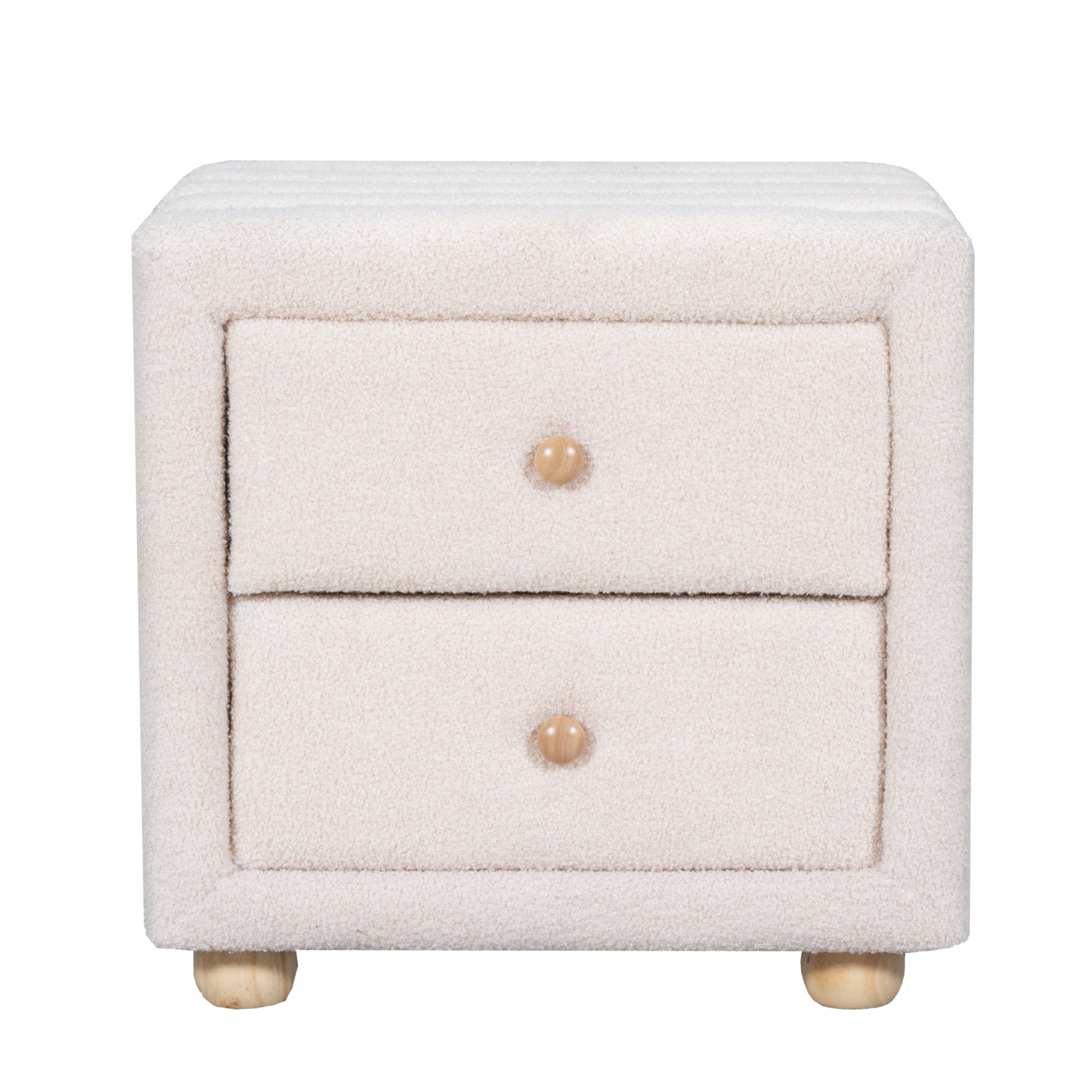 Teddy Fleece Nightstand With 2 Drawers, Beige Beige Mdf