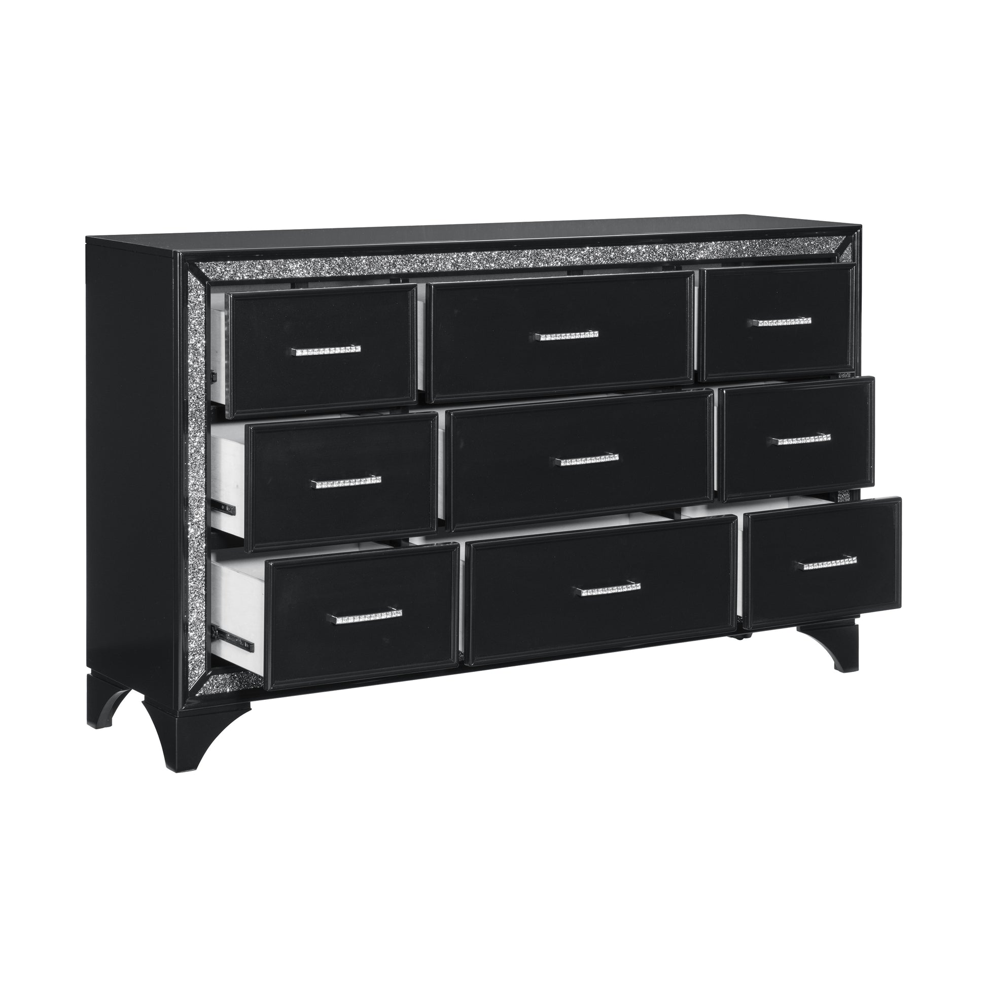 black and silver dresser set Lindenfield Black and Silver Upholstered Panel Bedroom Set
