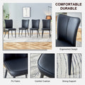 Modern Minimalist Dining Chairs, Black Pu Leather Curved Backrest And Seat Cushions, Black Metal Chair Legs, Suitable For Restaurants, Bedrooms, And Living Rooms. A Set Of 2 Chairs. 008 Black Pu