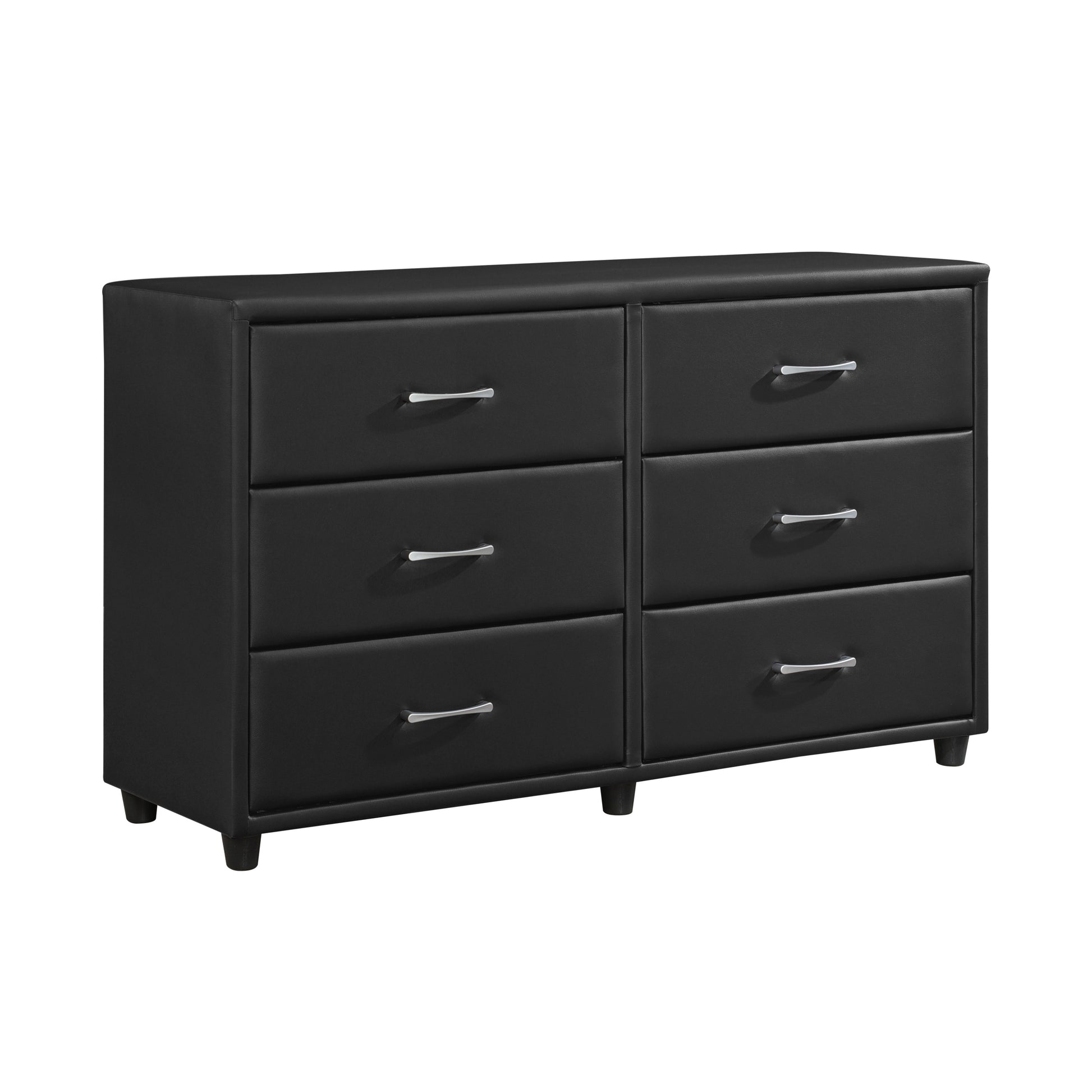 Contemporary Design Black Dresser 1Pc 6X Drawers Faux Leather Upholstery Plywood Engineered Wood Black Bedroom Contemporary,Modern Wood