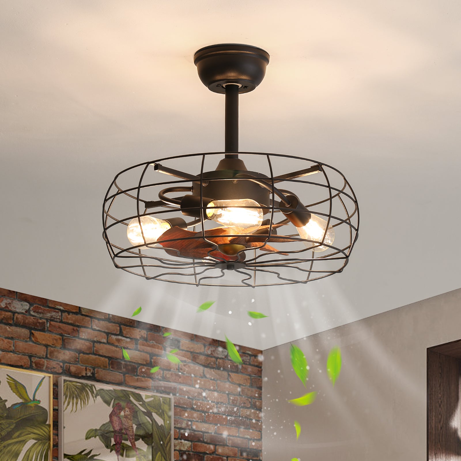 19Inch Cage Retro Reiling Fan With Lights Note:No On Bulbs Black Rusti