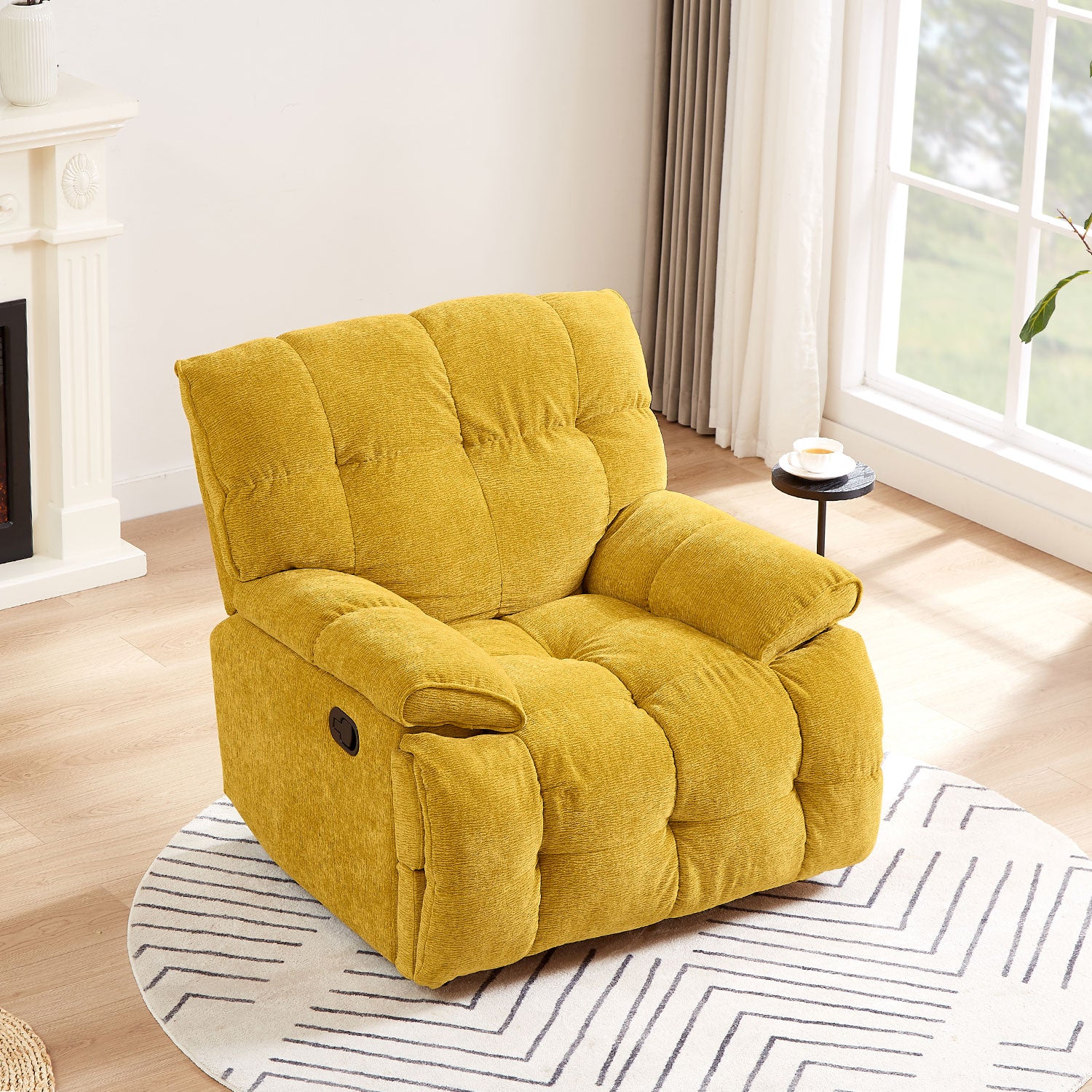 Ergonomic Glider 360 Degree Swivel Chair, Overstuffed Manual Rocking Recliner For Living Room Yellow Yellow Polyester 1 Seat