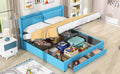 Queen Size Storage Upholstered Hydraulic Platform Bed With 2 Drawers, Blue Box Spring Not Required Queen Blue Metal Bedroom Bed Frame Linen Upholstered