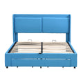 Queen Size Storage Upholstered Hydraulic Platform Bed With 2 Drawers, Blue Box Spring Not Required Queen Blue Metal Bedroom Bed Frame Linen Upholstered