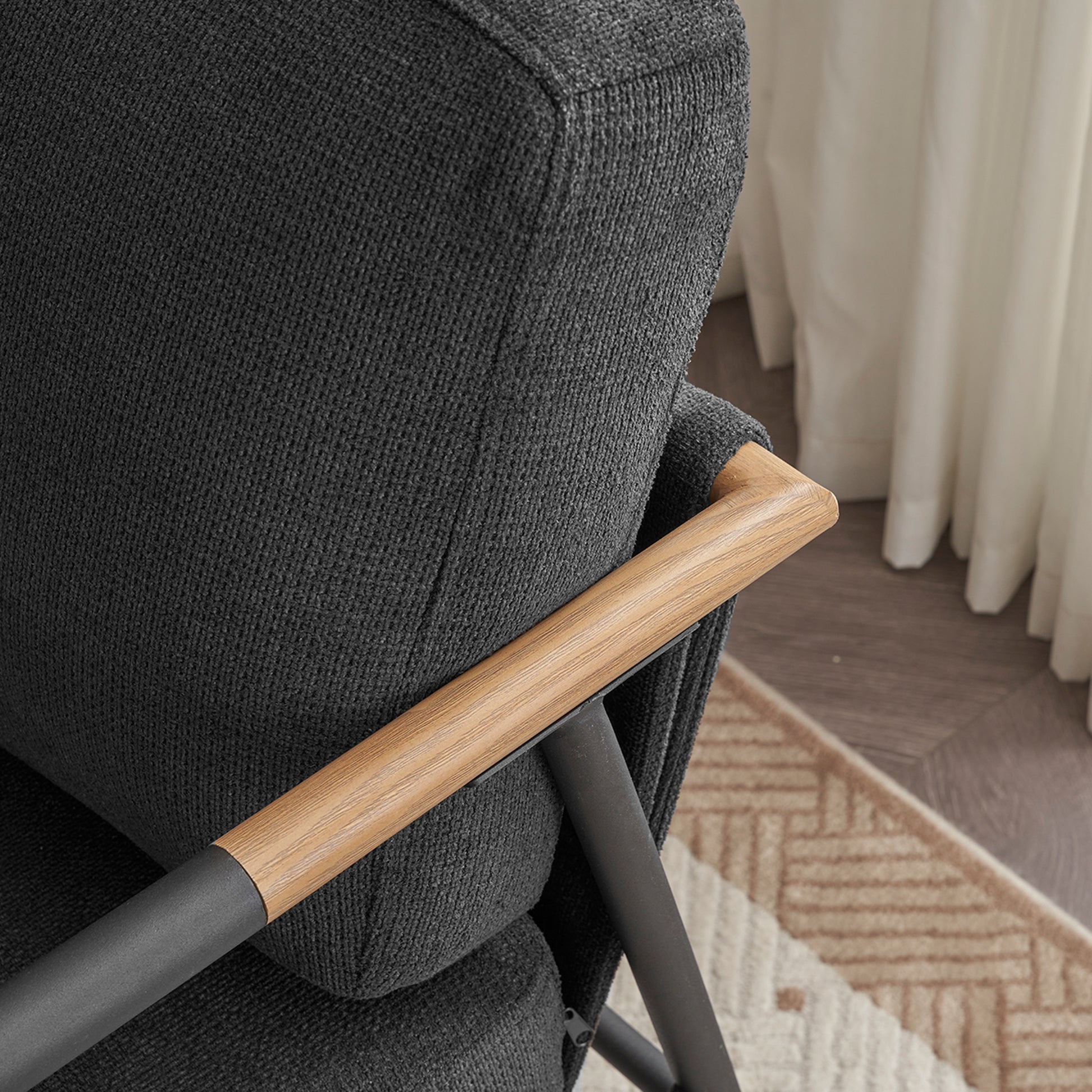 Leisure Lounge Chair Arm Chair With Metal Frame, Upholstered Side Chair Comfy Sitting Chair For Living Room, Black Chenille Black Chenille