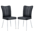 Modern Minimalist Dining Chairs, Black Pu Leather Curved Backrest And Cushion, Black Metal Semi Matte Chair Legs, Suitable For Restaurants, Bedrooms, And Living Rooms. A Set Of 2 Chairs.008 Black Pu