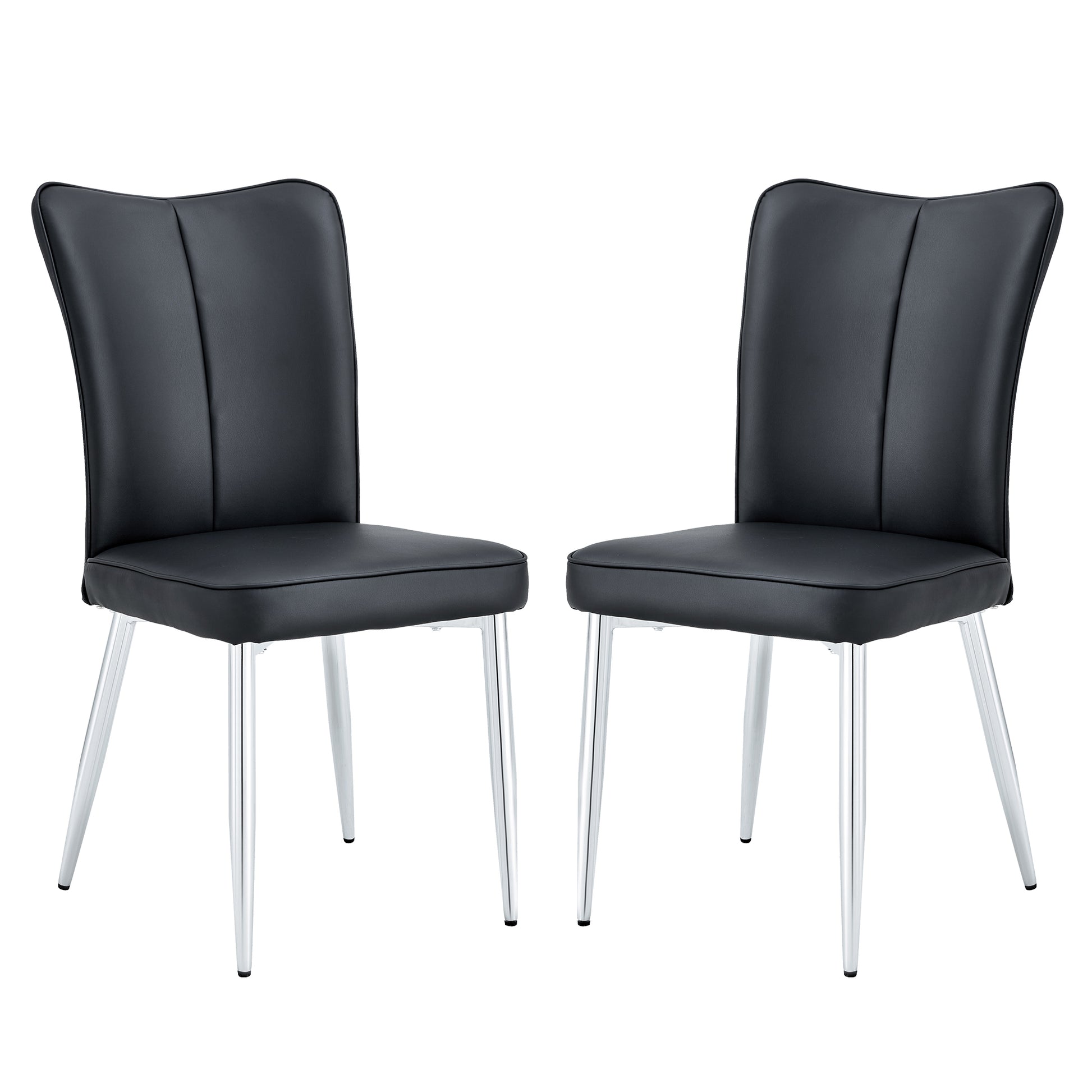 Modern Minimalist Dining Chairs, Black Pu Leather Curved Backrest And Cushion, Black Metal Semi Matte Chair Legs, Suitable For Restaurants, Bedrooms, And Living Rooms. A Set Of 2 Chairs.008 Black Pu