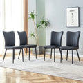 Modern Minimalist Dining Chairs, Black Pu Leather Curved Backrest And Seat Cushions, Black Metal Chair Legs, Suitable For Restaurants, Bedrooms, And Living Rooms. A Set Of Four Chairs. 008 Black Pu