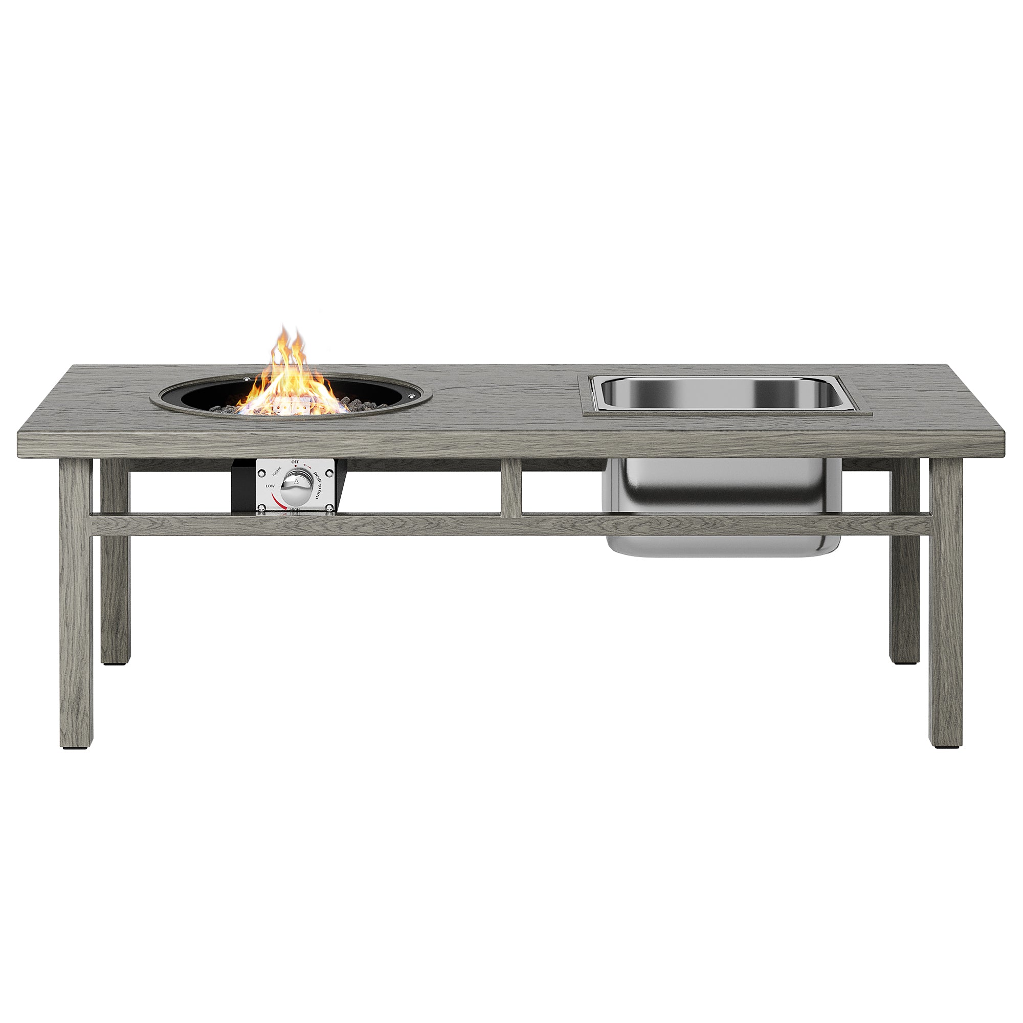 3 in 1 Coffee Table with Ice Bucket and Fire Pit Gray gray-aluminium