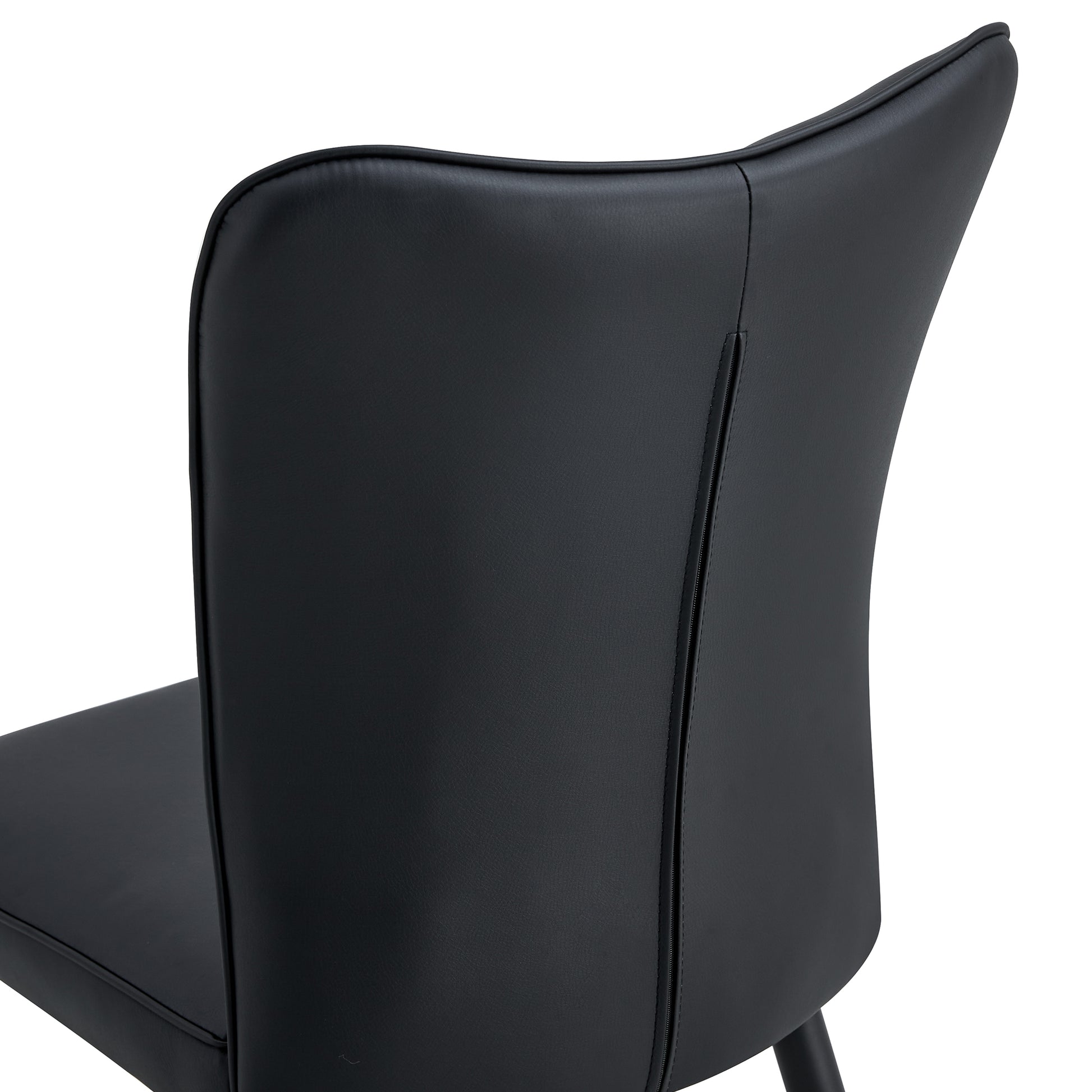 Modern Minimalist Dining Chairs, Black Pu Leather Curved Backrest And Seat Cushions, Black Metal Chair Legs, Suitable For Restaurants, Bedrooms, And Living Rooms. A Set Of Four Chairs. 008 Black Pu