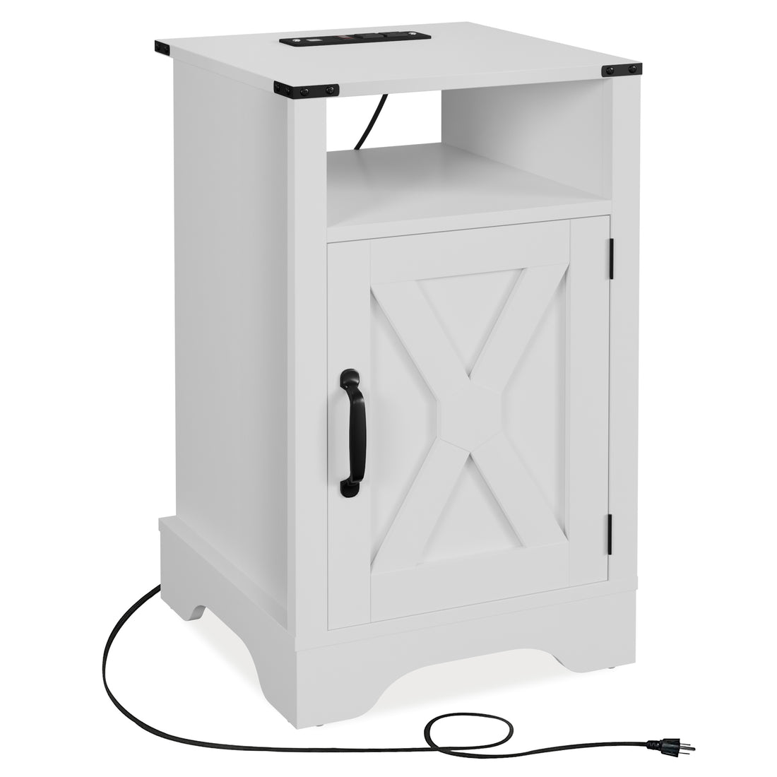 Farmhouse Nightstand Side Table, Wooden Rustic End Table, Tall Bedside Table With Electrical Outlets Charging Station 2 Sets White White Engineered Wood