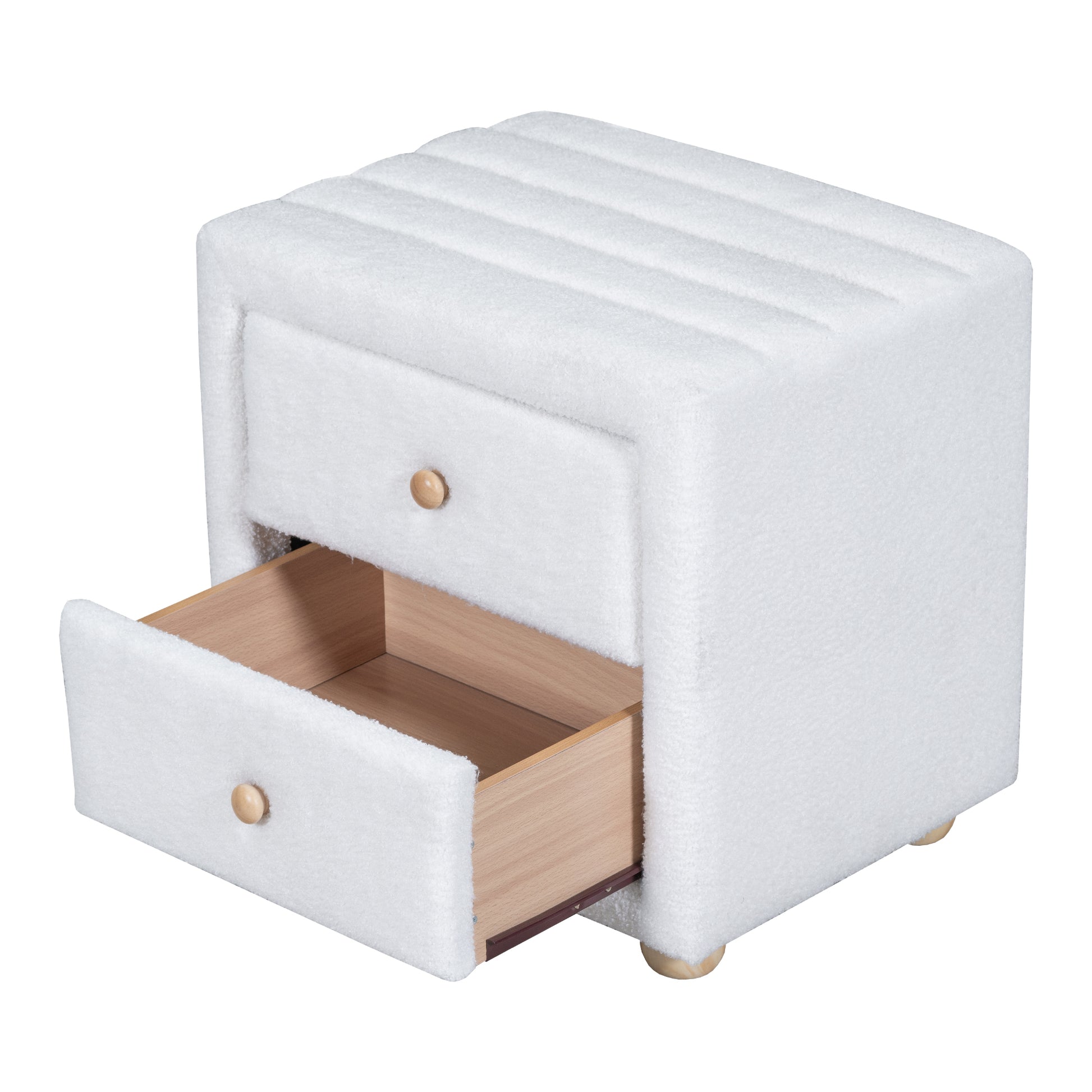 Teddy Fleece Nightstand With 2 Drawers, White White Mdf