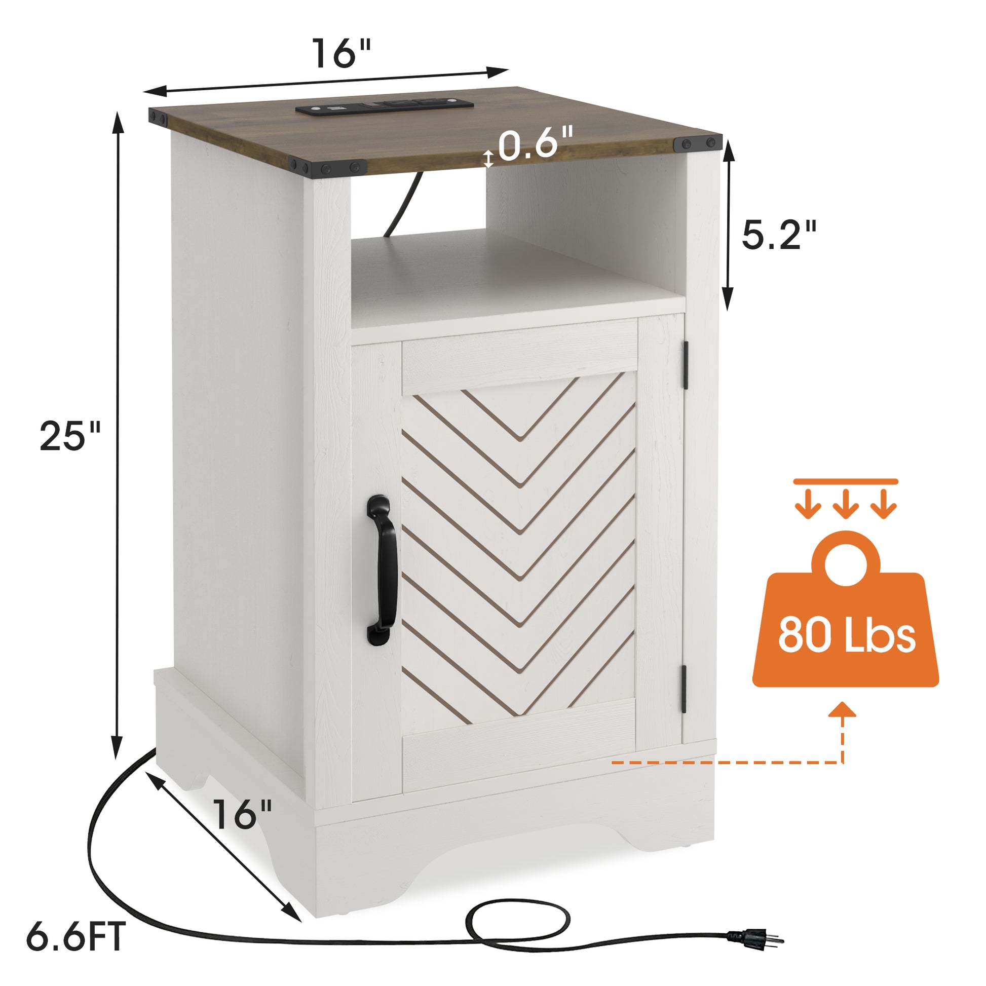 Farmhouse Nightstand Side Table, Wooden Rustic End Table, Tall Bedside Table With Electrical Outlets Charging Station White & Oak White Oak Engineered Wood