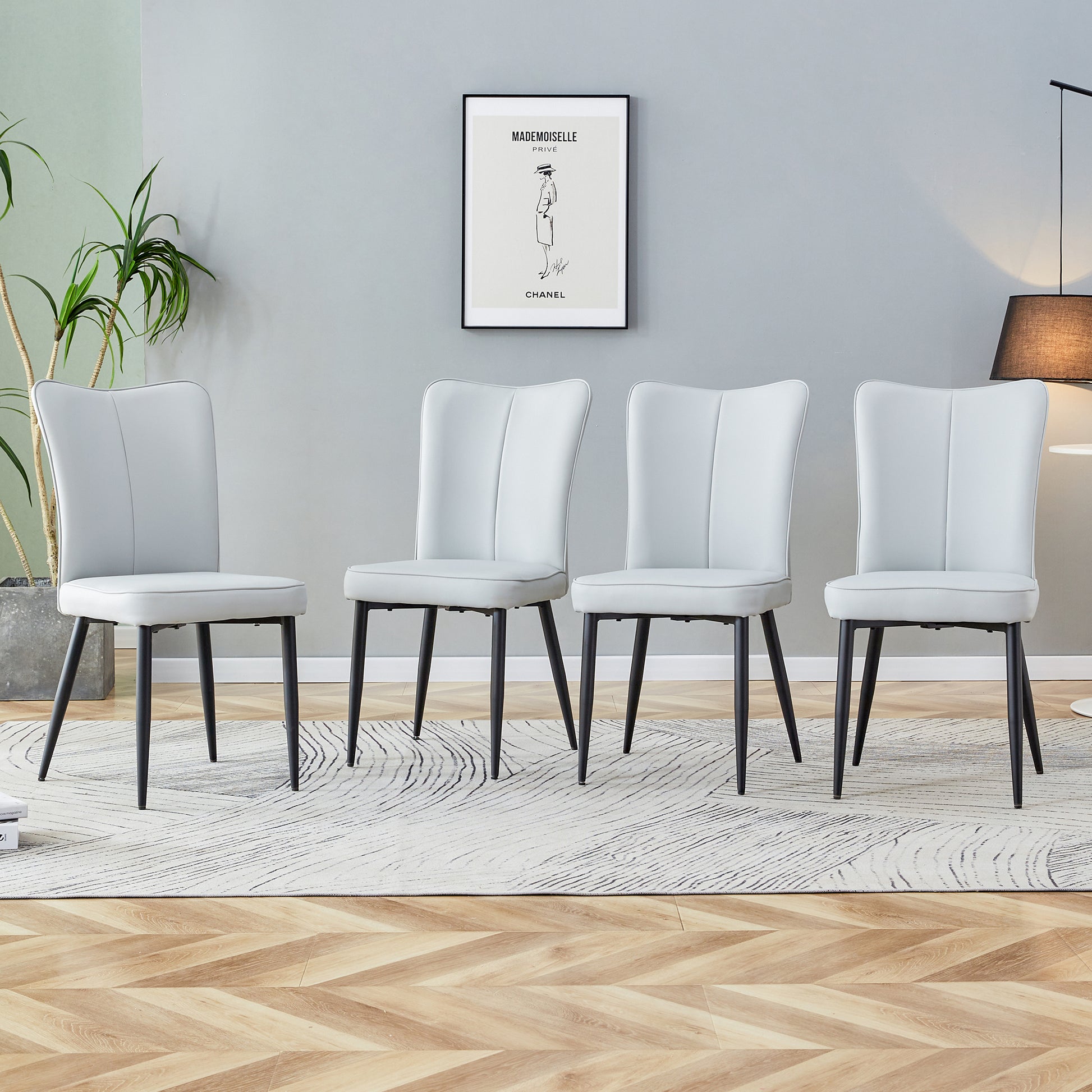 Modern Minimalist Dining Chairs And Office Chairs. 4 Piece Set Of Light Gray Pu Seats With Black Metal Legs. Suitable For Restaurants, Living Rooms, And Offices. C 008 Light Gray Pu