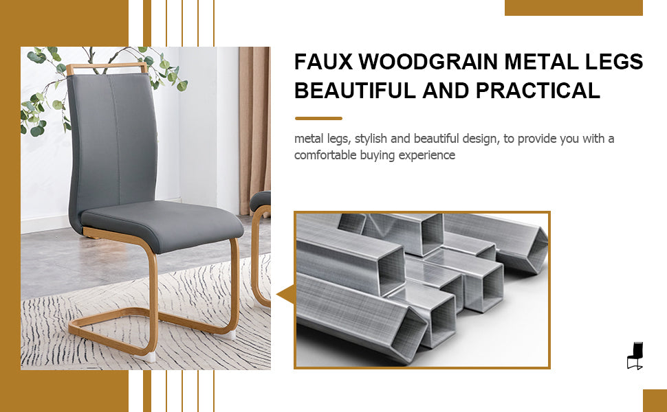 Modern Pu Leather High Backrest Cushion Side Chair With Wood Grain Metal Legs,Suitable For Dining, Kitchen, Dressing Table, Terrace, Guest Office Chairs Set Of 4 Grey Pu 1162 Grey Pu