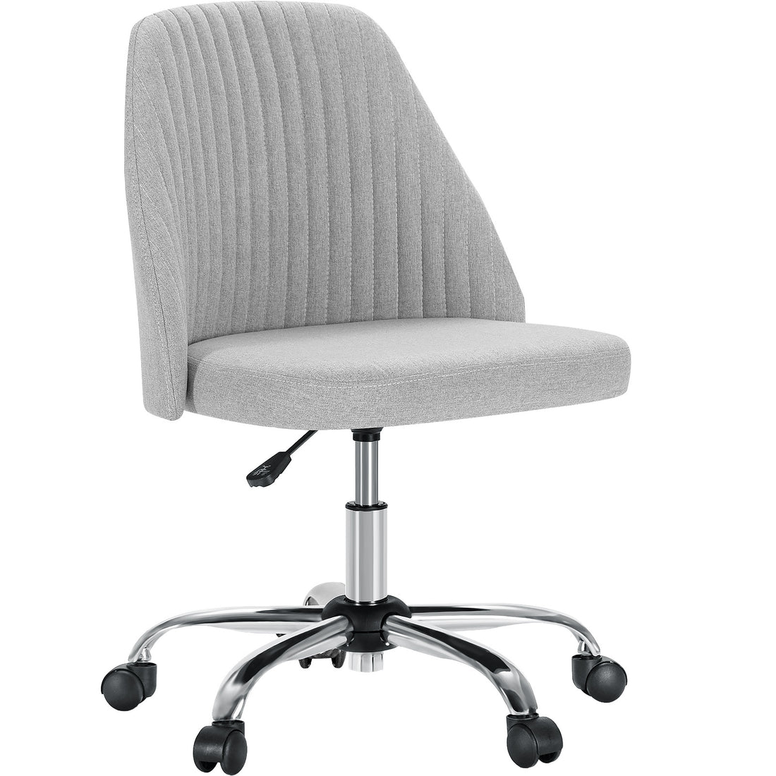 Sweetcrispy Armless Home Office Desk Chair With Wheels Adjustable Swivel Task Computer Vanity Chair For Small Spaces Gray Fabric