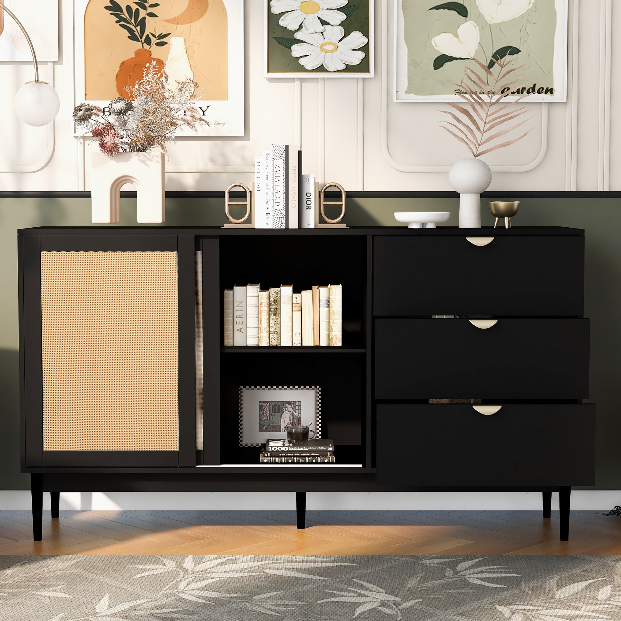 U Style Featured Two door Storage Cabinet with Three