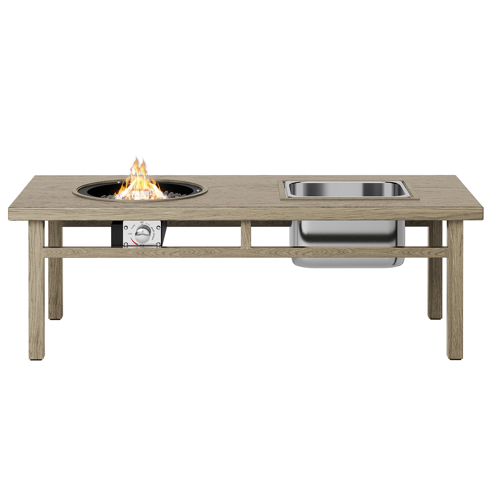 3 in 1 Coffee Table with Ice Bucket and Fire Pit Beige beige-aluminium