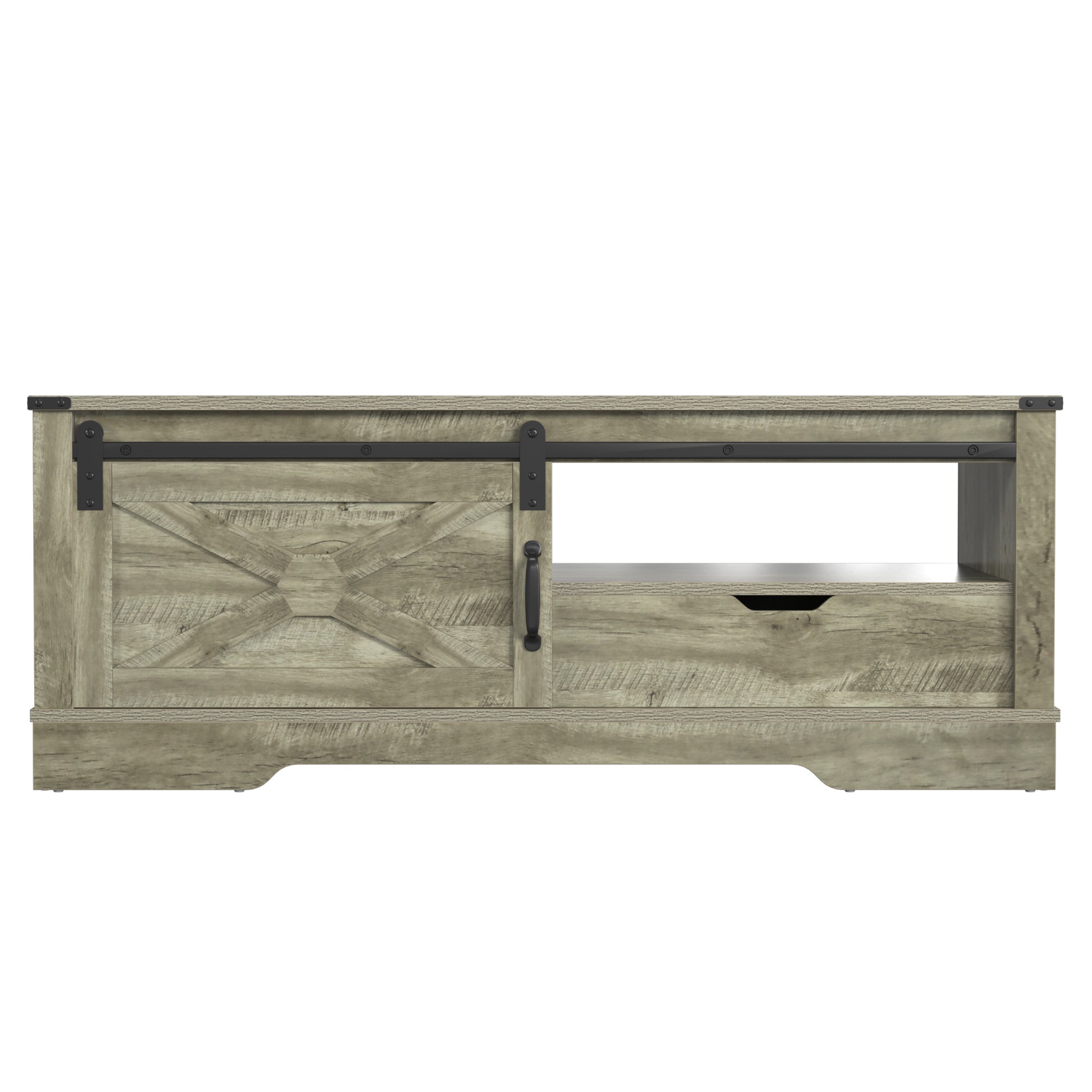 Farmhouse Sliding Barn Door Coffee Storage Large Rectangular Table Light Gray Light Grey Engineered Wood