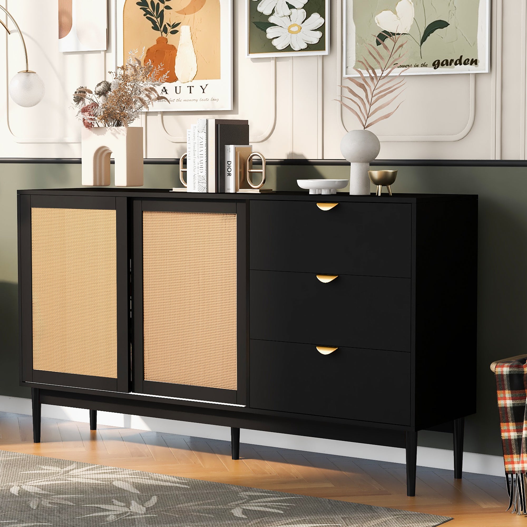 U Style Featured Two door Storage Cabinet with Three