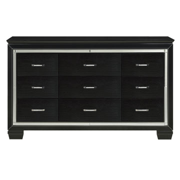 Black Finish Dresser Bold Desing 9 Drawers Glamorous Faux Alligator Textured Fronts Wooden Bedroom Furniture Black Bedroom Contemporary,Glam,Modern Wood