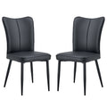 Modern Minimalist Dining Chairs, Black Pu Leather Curved Backrest And Seat Cushions, Black Metal Chair Legs, Suitable For Restaurants, Bedrooms, And Living Rooms. A Set Of 2 Chairs. 008 Black Pu