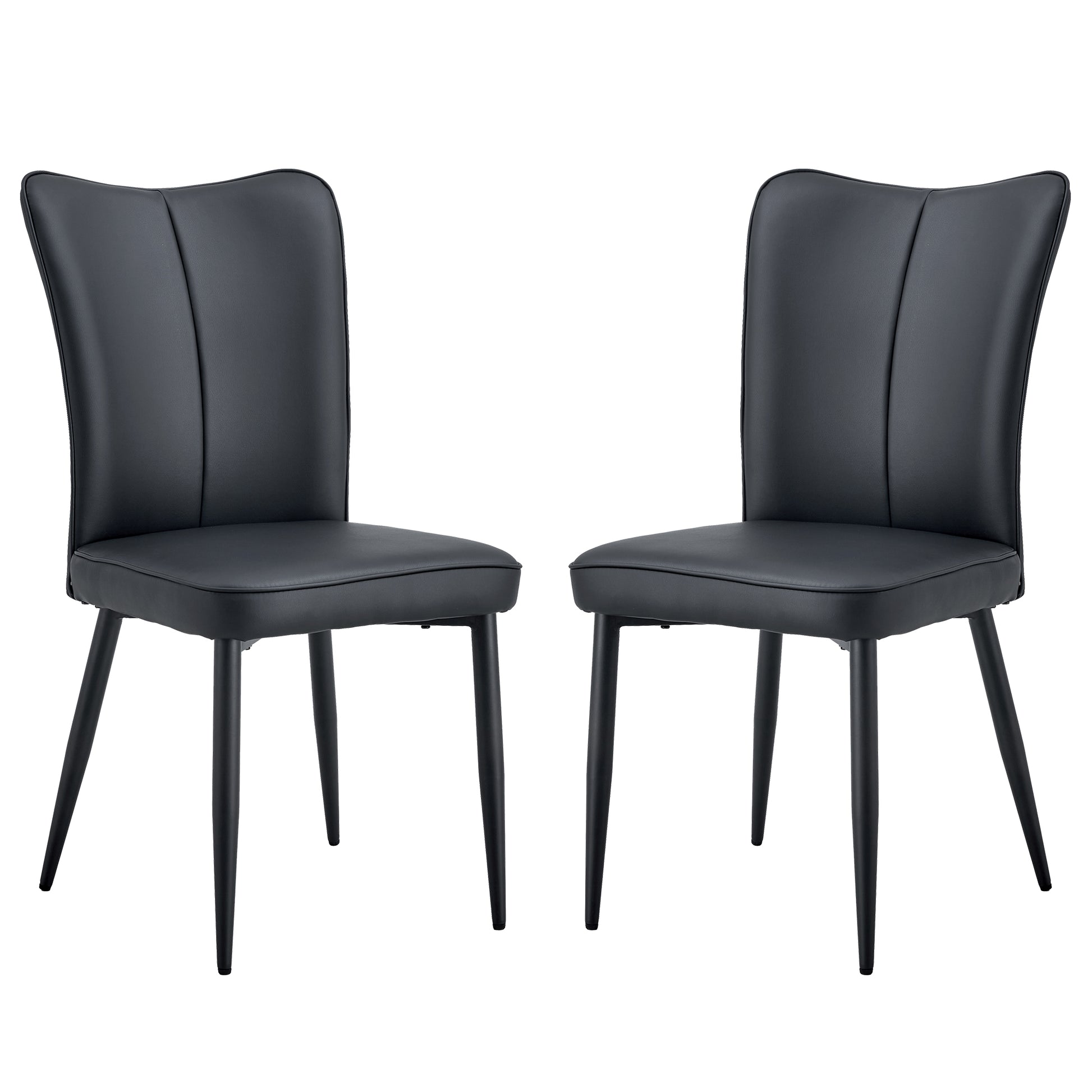 Modern Minimalist Dining Chairs, Black Pu Leather Curved Backrest And Seat Cushions, Black Metal Chair Legs, Suitable For Restaurants, Bedrooms, And Living Rooms. A Set Of 2 Chairs. 008 Black Pu