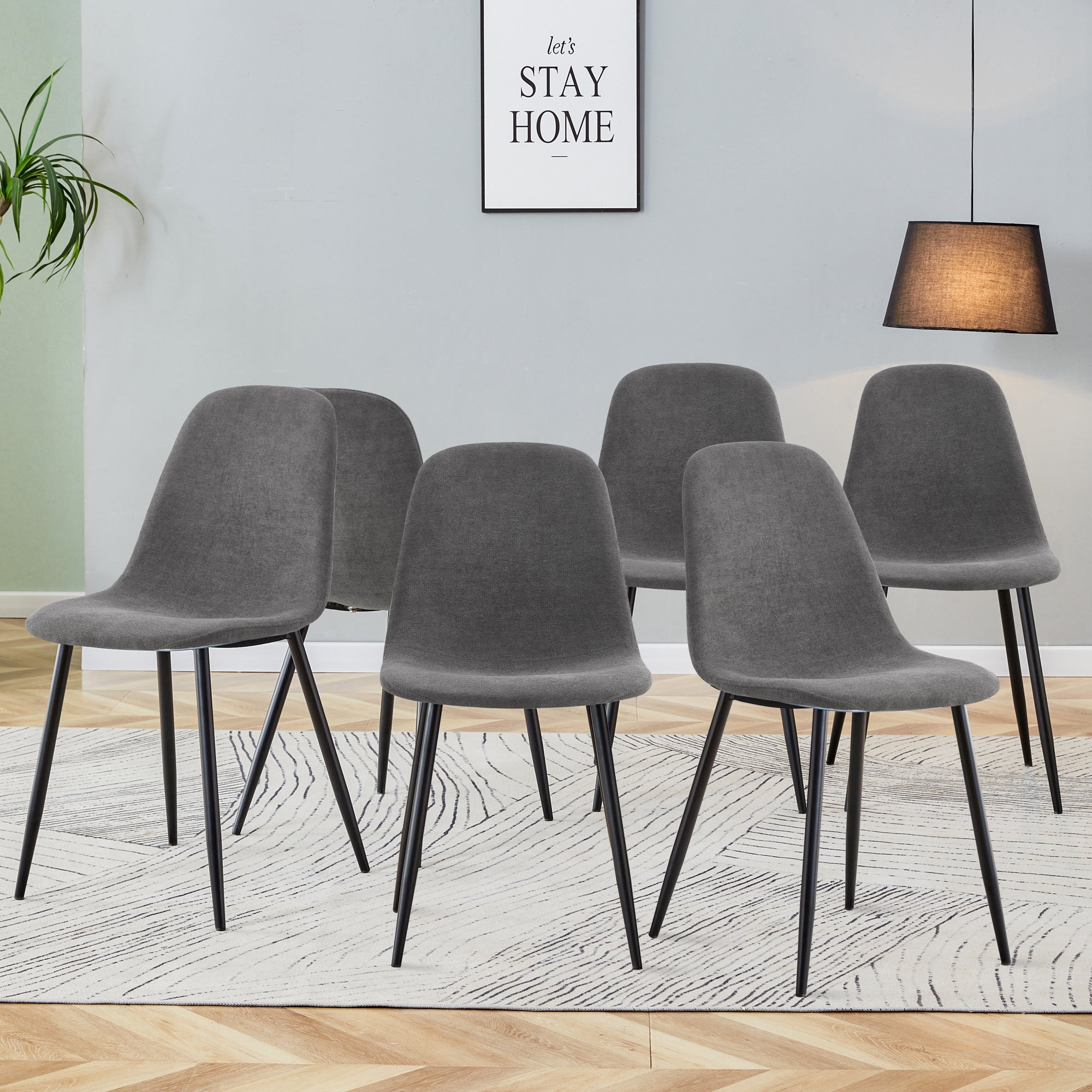 A Set Of 6 Modern Medieval Style Restaurant Cushioned Side Chairs, Equipped With Soft Cushions And Black Metal Legs, Suitable For Kitchens, Lounges, And Farmhouses. B0501A Dark Gray Metal