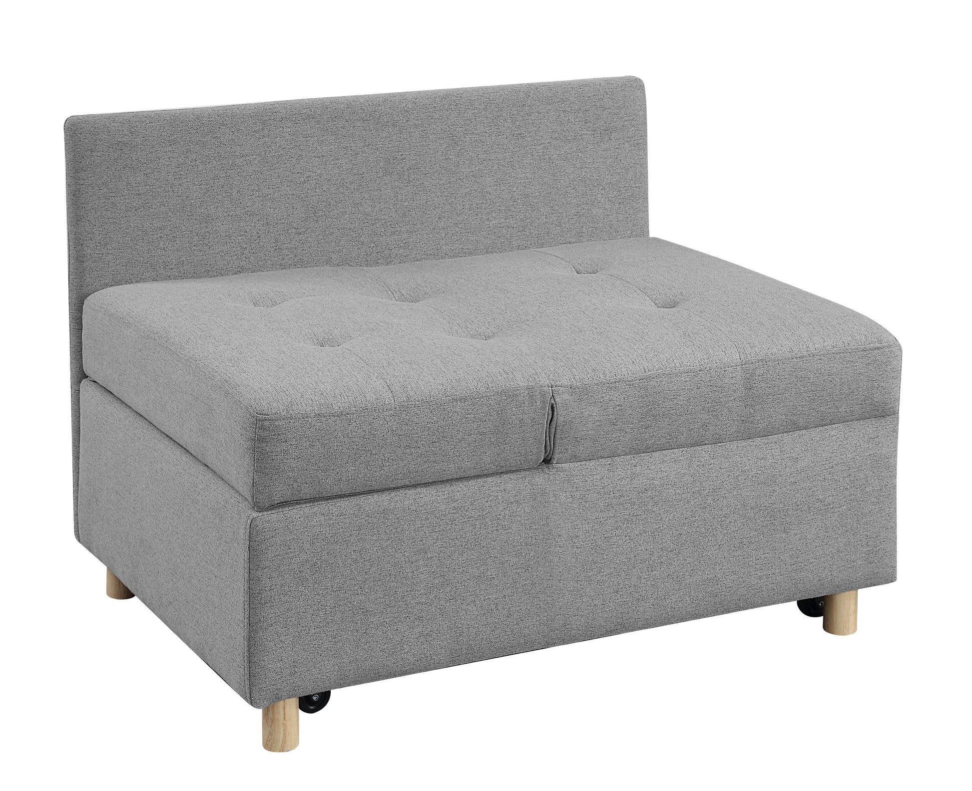 4 In 1 Convertible Sofas & Couches, Single Extendable Sofa With 6 Position Adjustable Back, Sofa Bed With 2 Pillows, Gray Gray Linen Armless Wood Fabric 1 Seat