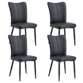 Modern Minimalist Dining Chairs, Black Pu Leather Curved Backrest And Seat Cushions, Black Metal Chair Legs, Suitable For Restaurants, Bedrooms, And Living Rooms. A Set Of Four Chairs. 008 Black Pu