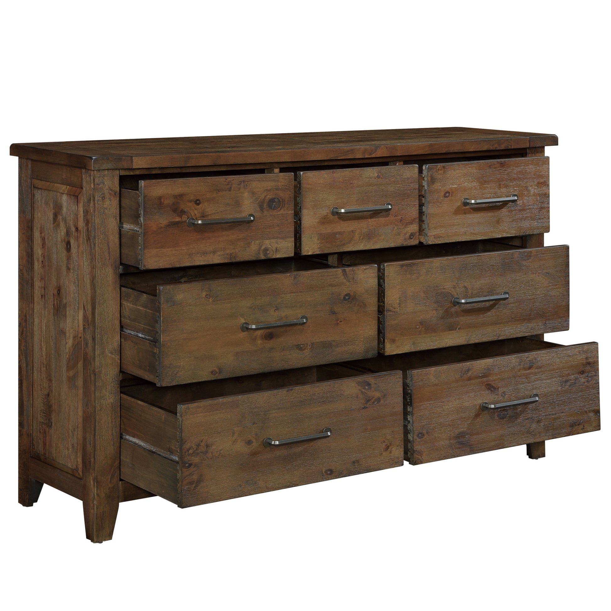 Classic Burnished Brown Dresser 1Pc Solid Rubberwood 7 Drawers Transitional Design Bedroom Furniture Rustic Look Brown Mix Bedroom Classic,Transitional Wood